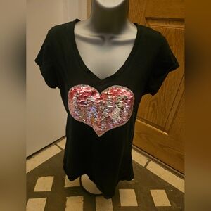 Black Sequin Heart Women's Top
